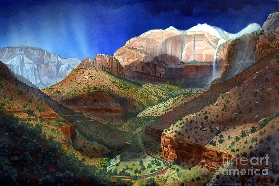 Zion National Park Painting - The Streaked Wall  ZION by Jerry Bokowski