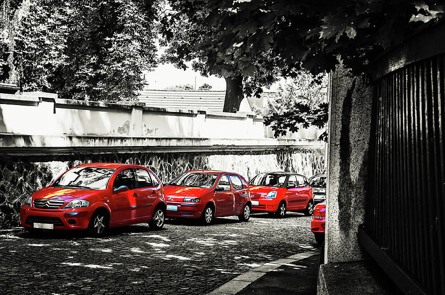 The Street of Red Cars Photograph by Jenny Rainbow