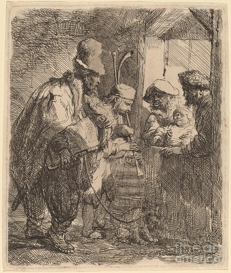 Music Drawing - The Strolling Musicians by Rembrandt Van Rijn