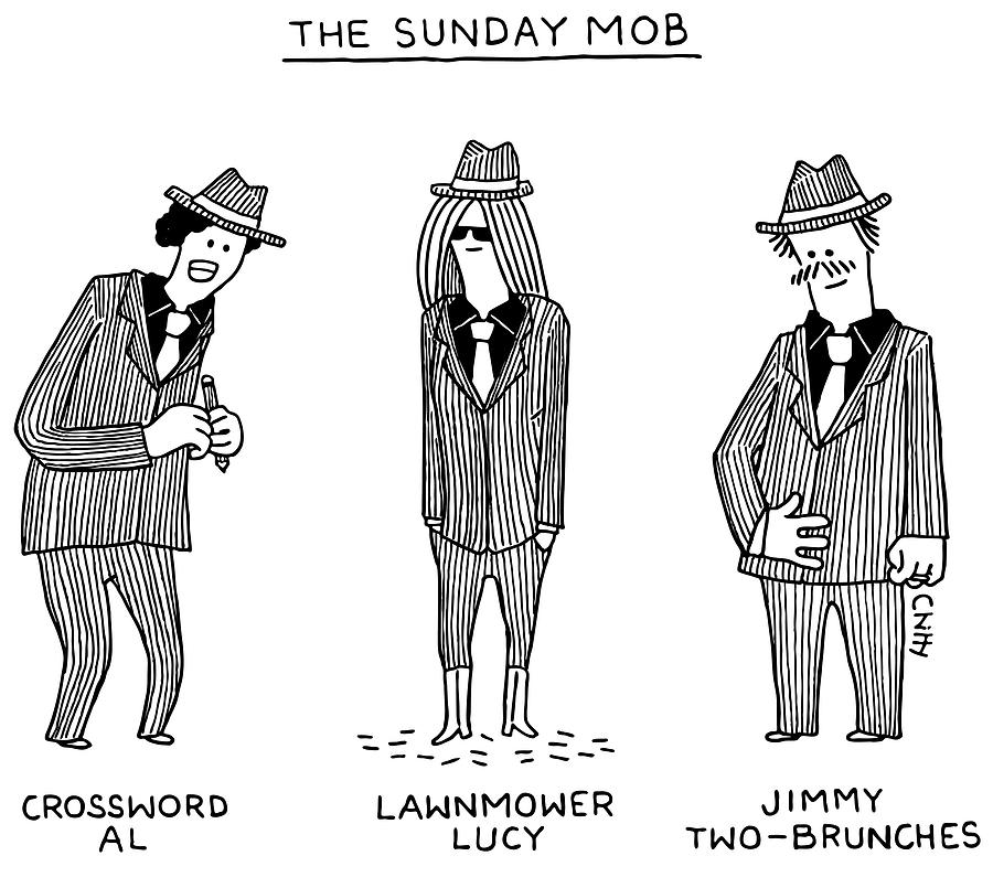 The Sunday Mob Drawing by Tom Chitty