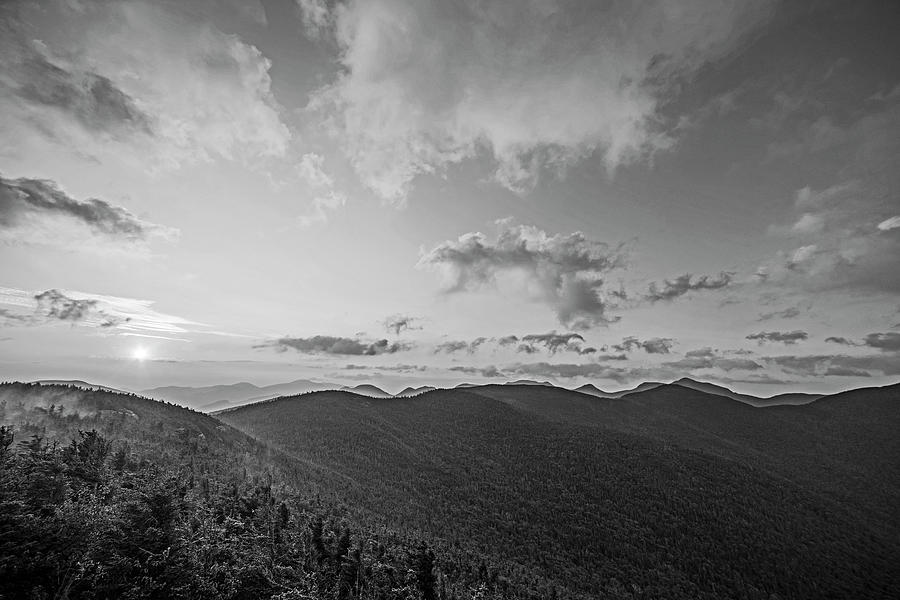 The Sunrise from Phelps Mountain Summit in the Adirondacks Red Clouds Black and White Photograph by Toby McGuire