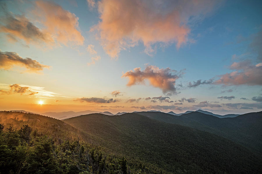 The Sunrise from Phelps Mountain Summit in the Adirondacks Red Clouds Photograph by Toby McGuire