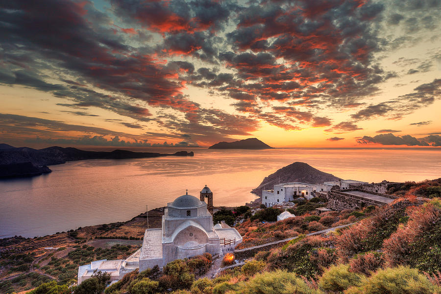 The sunset from the castle of Plaka in Milos - Greece Photograph by Constantinos Iliopoulos