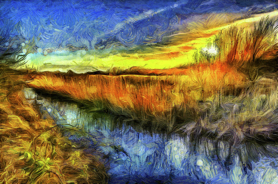 The Sunset River Van Gogh Mixed Media by David Pyatt