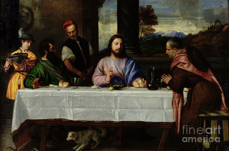 Titian Painting - The Supper at Emmaus by Titian by Titian