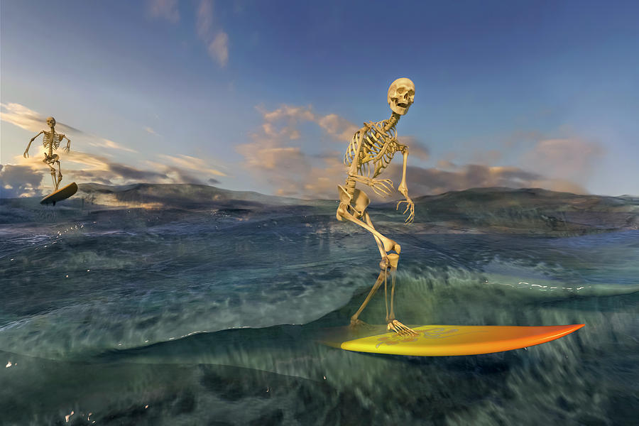 Skeleton Digital Art - The Surf Roles by Betsy Knapp