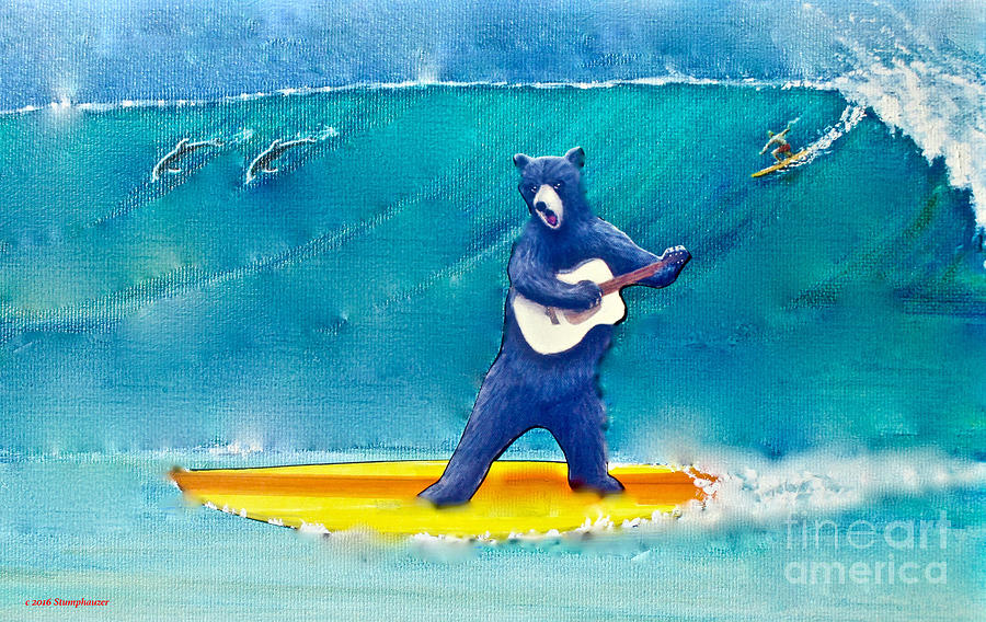 Bear Painting - The Surfing Bear by Jerome Stumphauzer