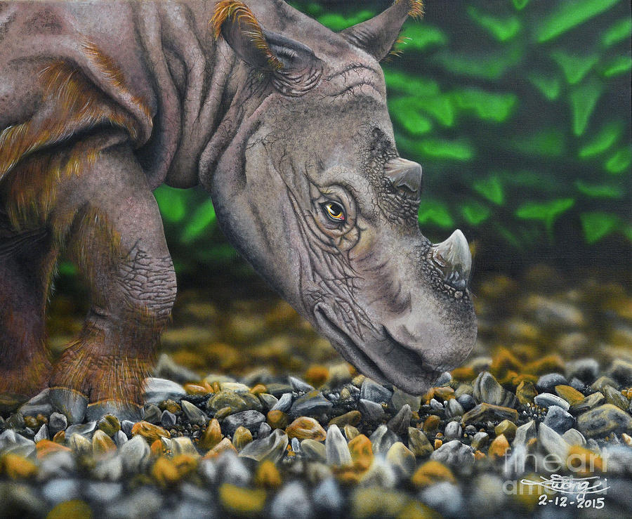 Sumatran Rhinoceros Painting - The Surviving Few by Elise Wong Sumatran Rhinoceros Painting - The Surviving Few by Elise Wong