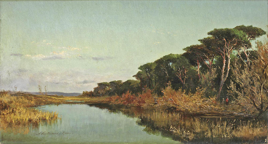 The Swamps of the Pontine Marshes Painting by Achille Vertunni