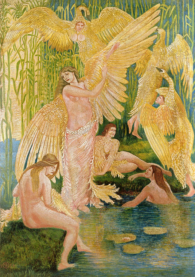 The Swan Maidens Painting by Walter Crane