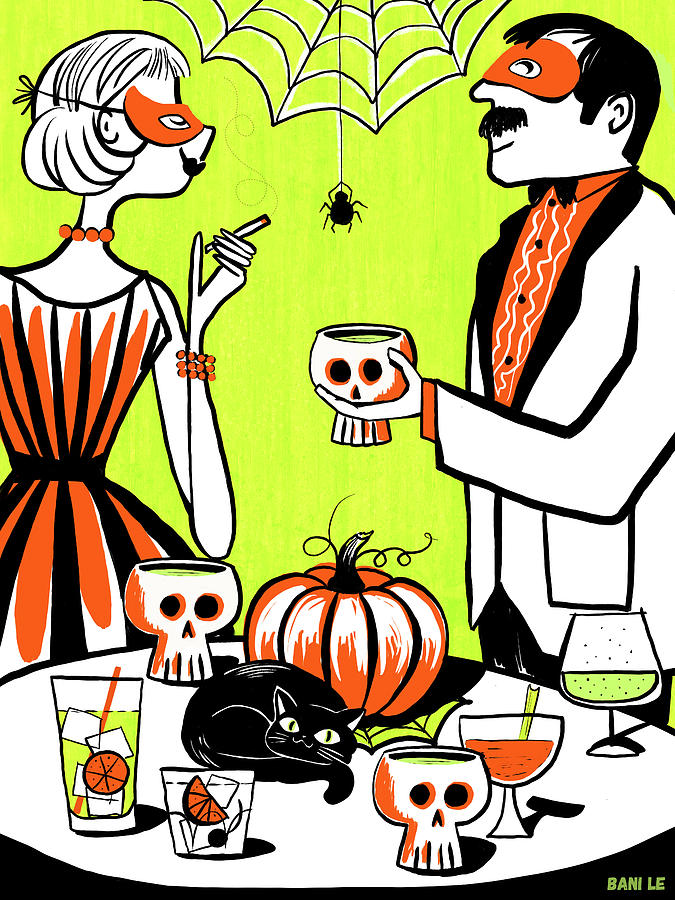 Halloween Painting - The Swankiest Halloween Party On The Block by Little Bunny Sunshine