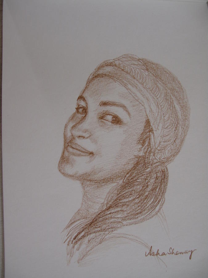 The sweet smile Drawing by Asha Sudhaker Shenoy