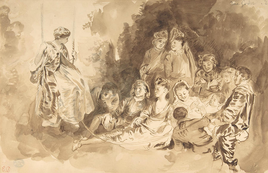 The Swing, after Antoine Watteau  Drawing by Eugene Delacroix