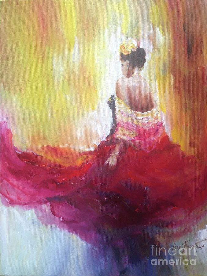 The Swish of her skirts.. Painting by Lizzy Forrester
