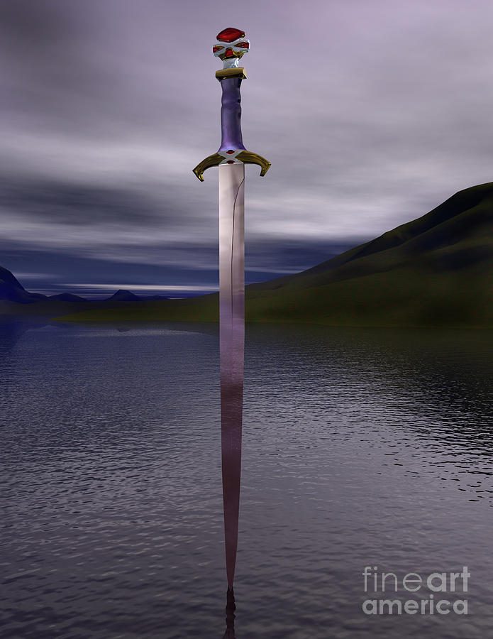 The sword excalibur on the lake Digital Art by Nicholas Burningham