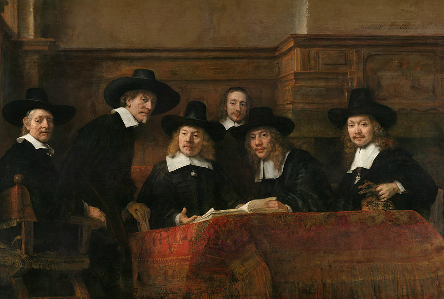Rembrandt Painting - The Syndics of the Amsterdam Drapers Guild by Rembrandt