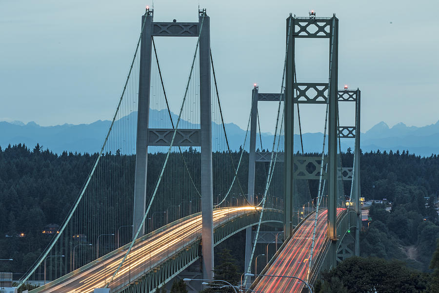 The Tacoma Narrows Bridge at dusk Photograph by Matt McDonald