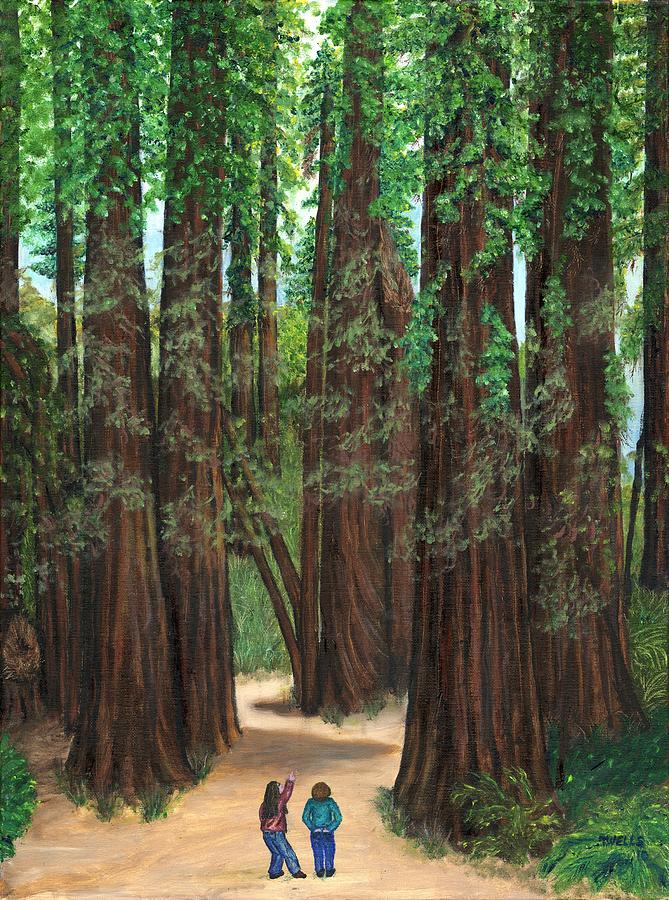 Redwoods Painting - The Tall and Not to be Cut by Tanna Lee M Wells Redwoods Painting - The Tall and Not to be Cut by Tanna Lee M Wells