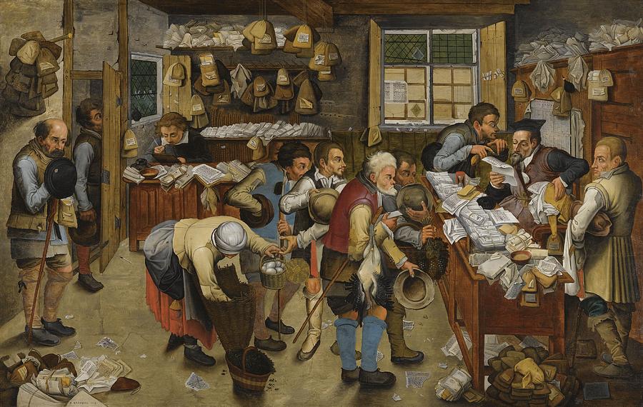 The Tax-Collectors Office by Pieter Brueghel the Younger, circa 1615 Painting by Celestial Images