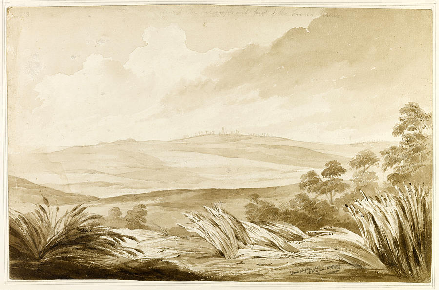 The Telegraph and Part of the French Position. Nine landscapes from the field of the Battle of Water Drawing by Denis Dighton