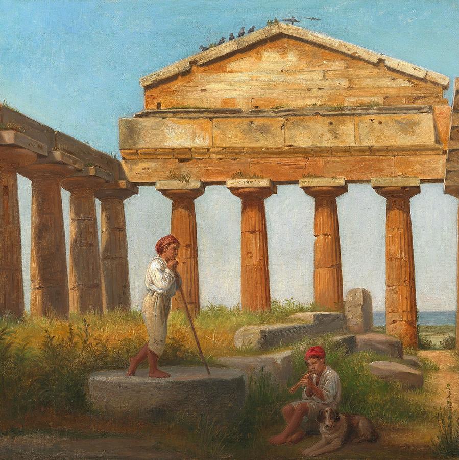 The Temple of Ceres at Paestum by Constantin Hansen, 1875 Painting by Celestial Images