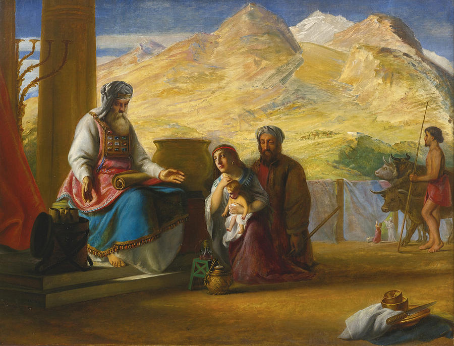 The Temple of the Jews at Shilo. Hannah Presenting the Infant Samuel to the High Priest Eli Painting by Solomon Alexander Hart