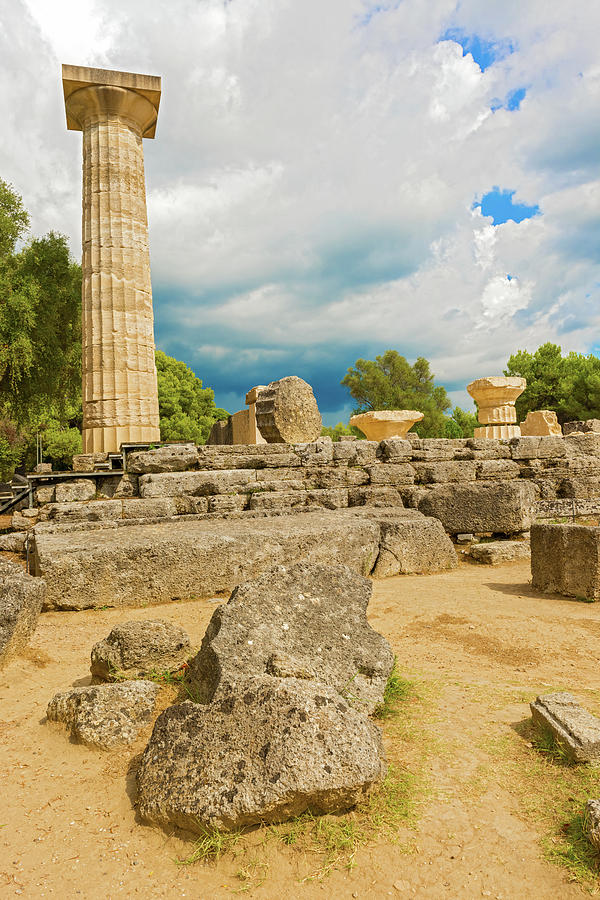 The Temple of Zeus ruins in ancient Olympia, Peloponnes, Greece  Photograph by Marek Poplawski