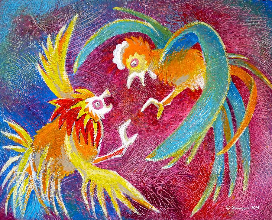 Birds Painting - The Territorial Fight by Hemu Aggarwal Birds Painting - The Territorial Fight by Hemu Aggarwal