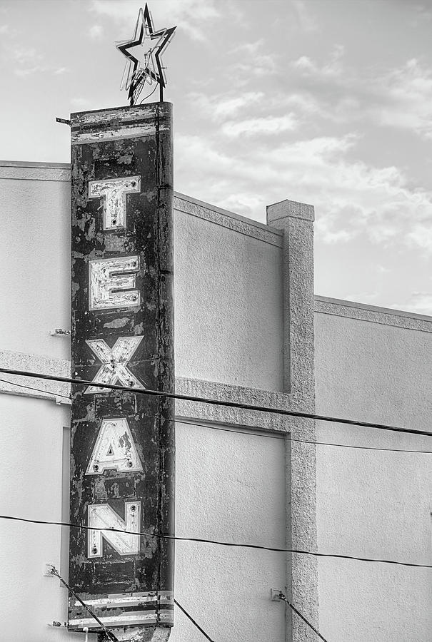 The Texan Theater Marquee in Black and White Photograph by JC Findley