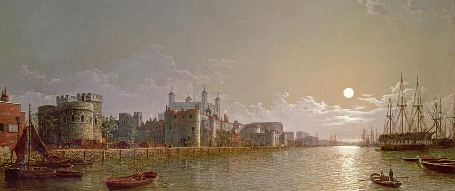 The Thames by Moonlight with Traitors Gate and the Tower of London Painting by Henry Pether