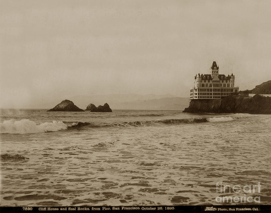 San Francisco Photograph - The  third Cliff House and Seal Rocks from Pier, San Francisco,  circa 1895 by Monterey County Historical Society