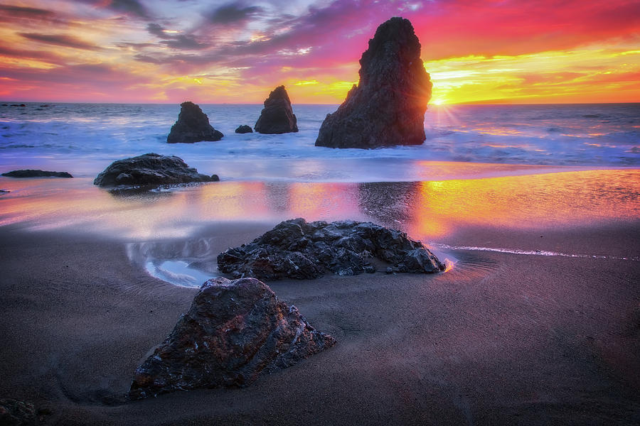 The Three  Amigos - Rodeo Beach Sunset #2 Photograph by Jennifer Rondinelli Reilly - Fine Art Photography