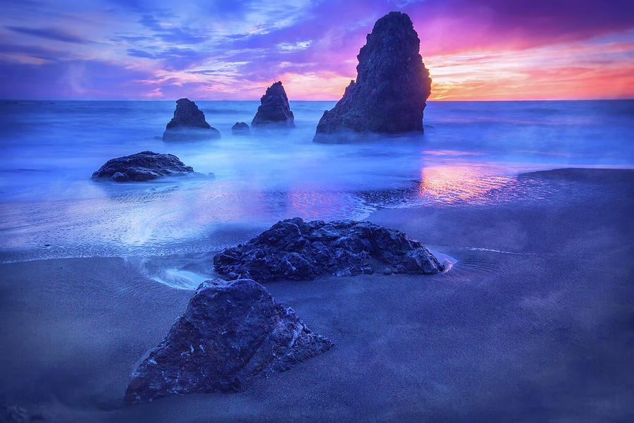 The Three  Amigos - Rodeo Beach Sunset #3 Photograph by Jennifer Rondinelli Reilly - Fine Art Photography