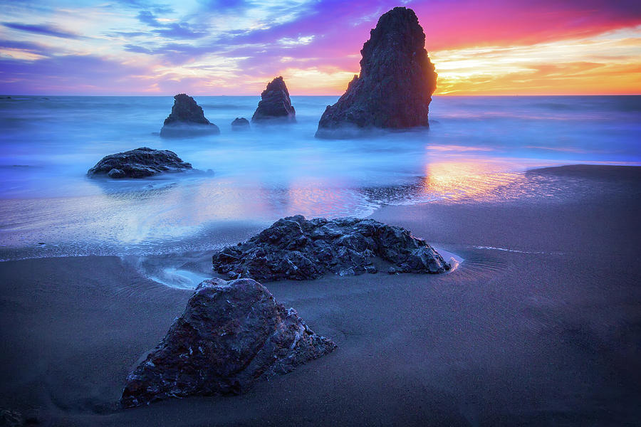 The Three  Amigos - Rodeo Beach Sunset #4 Photograph by Jennifer Rondinelli Reilly - Fine Art Photography