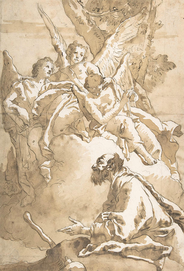 The Three Angels Appearing to Abraham by the Oaks of Mamre  Drawing by Giovanni Domenico Tiepolo