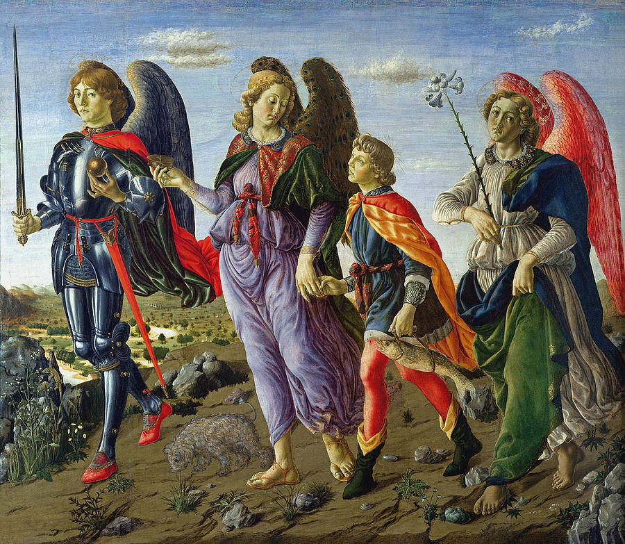 Vintage Painting - The Three Archangels And Tobias by Francesco Botticini