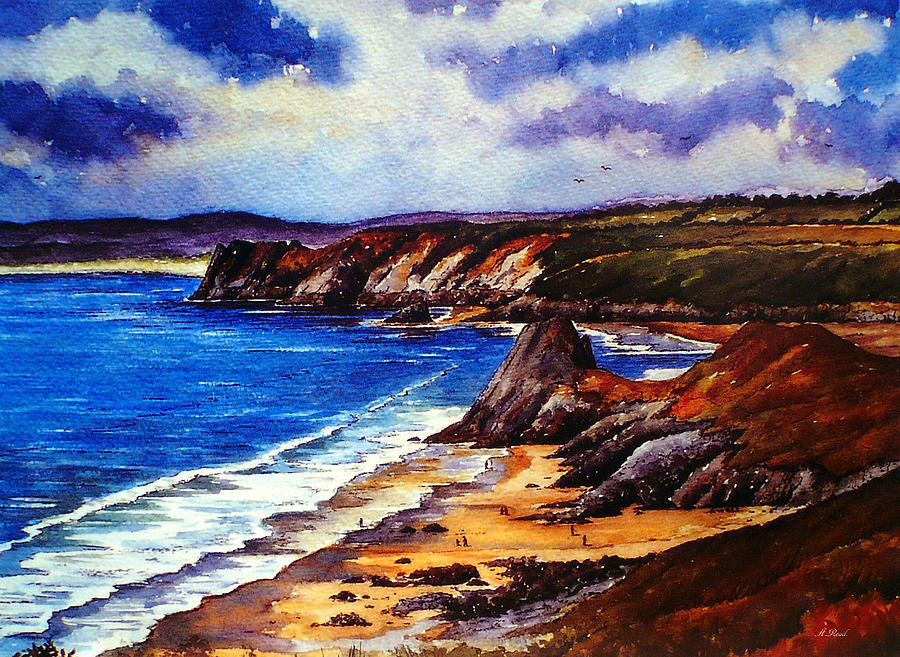 The Three Cliffs Bay Painting by Andrew Read
