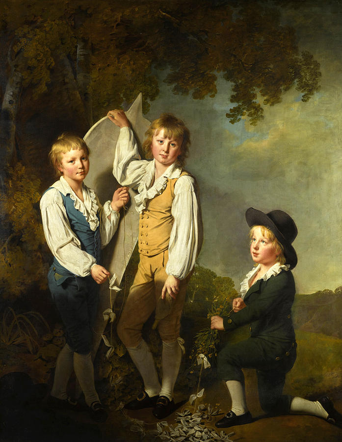 The three eldest children of Richard arkwright with a kite Painting by Joseph Wright of Derby