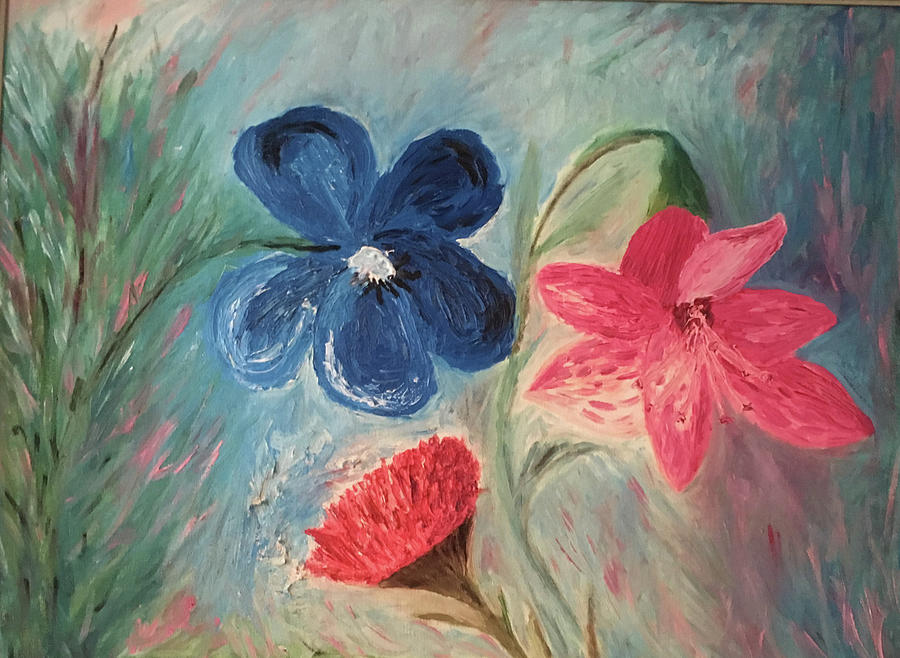The Three Flowers Painting by Susan Grunin