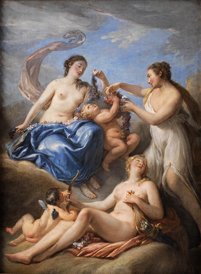 The Three Graces Painting by Attributed to Nicolas-Rene Jollain