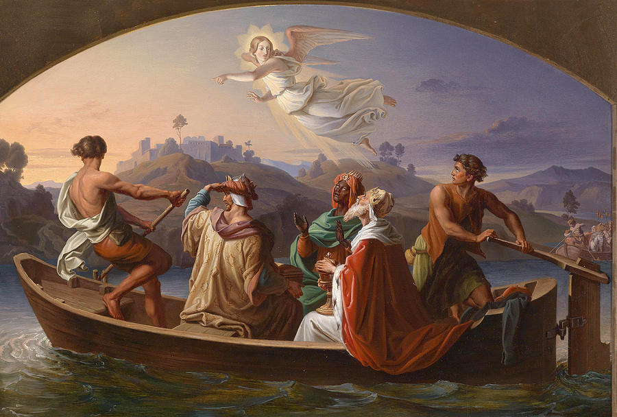 The three kings on their journey to Bethlehem Painting by Joseph Binder