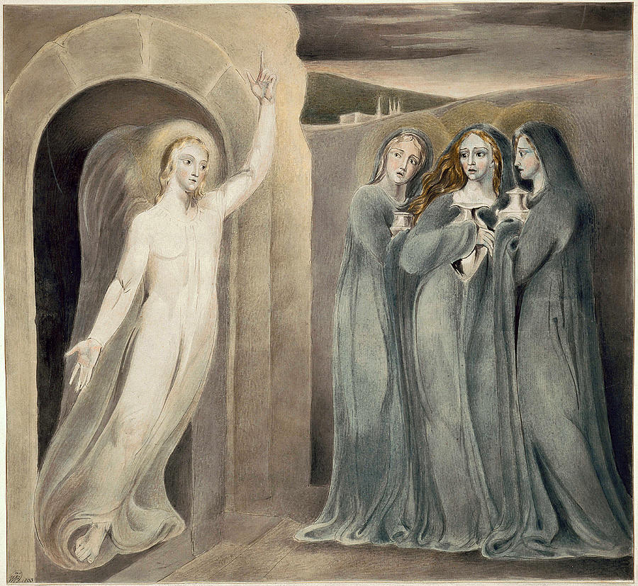 The Three Maries at the Sepulchre Drawing by William Blake