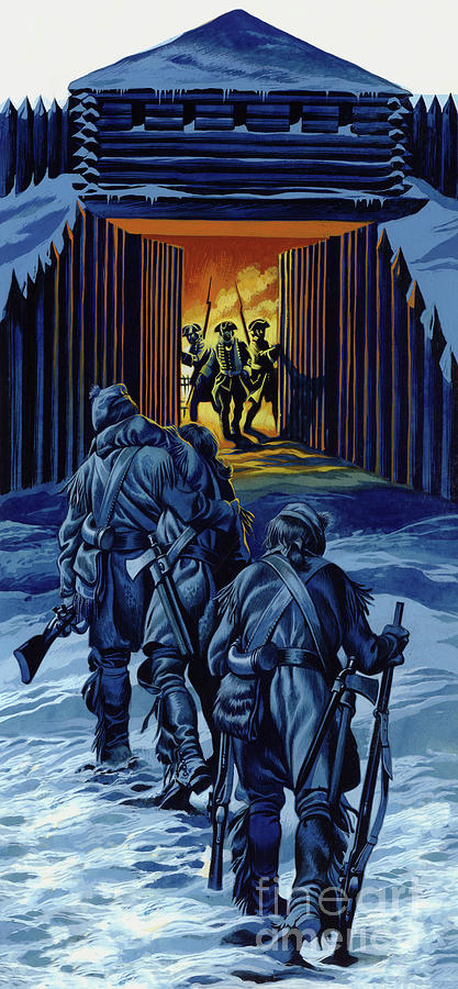 History Painting - The Three Rangers, Almost Dead, Staggered Into Fort William Henry To Bring Her To Their Comrades by Ron Embleton History Painting - The Three Rangers, Almost Dead, Staggered Into Fort William Henry To Bring Her To Their Comrades by Ron Embleton