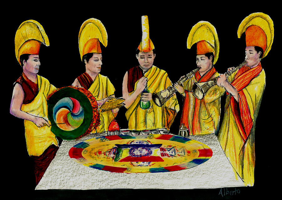 The Tibetan Monks at Lilydale Assembly Drawing by Albert Puskaric