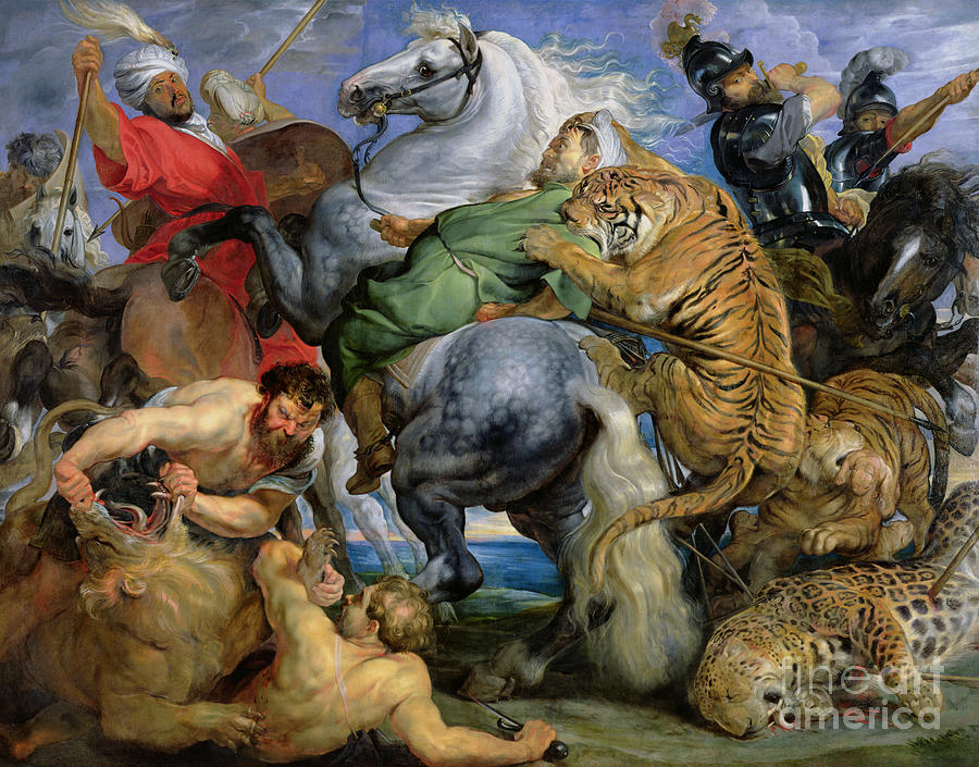 The Painting - The Tiger Hunt by Rubens by Rubens