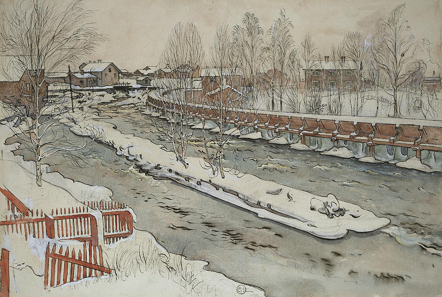 The Timber Chute. Winterscene. From A Home Painting by Carl Larsson