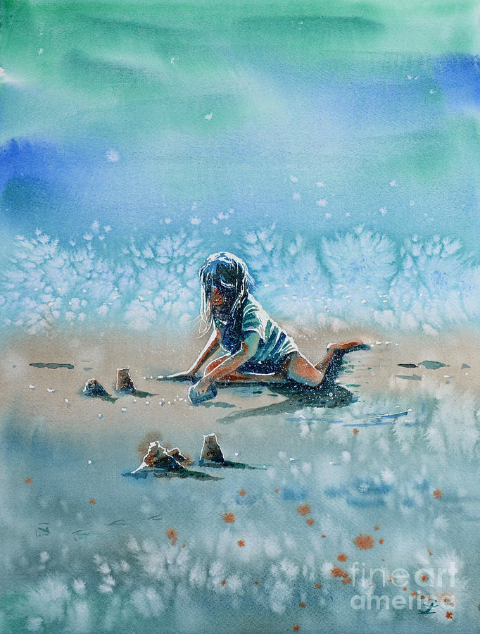 The Time of Sandcastles Painting by Zaira Dzhaubaeva