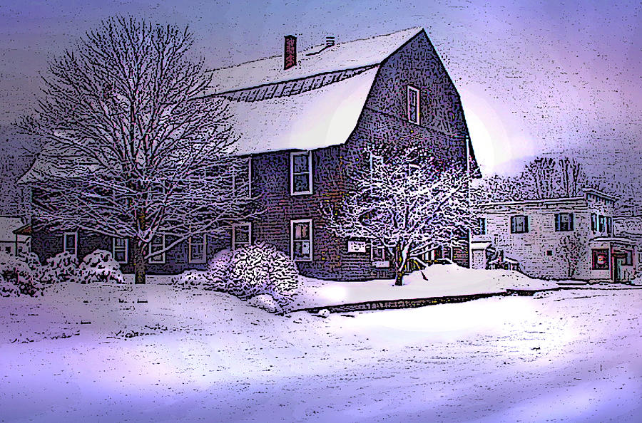 Winter Digital Art - The Town Hall in Reading Vermont by Nancy Griswold