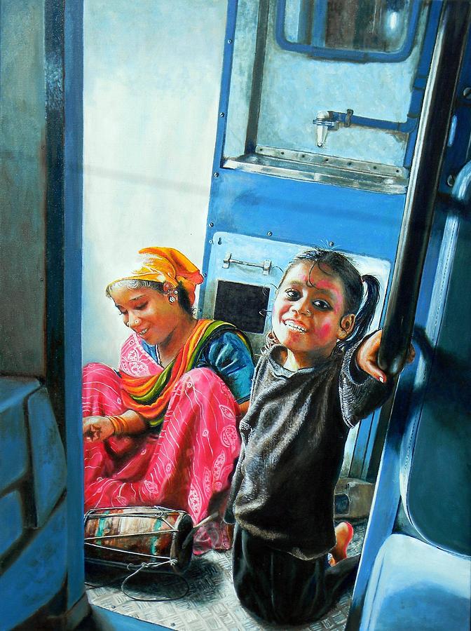 Realism Painting - The Train by Dinesh  Dubey