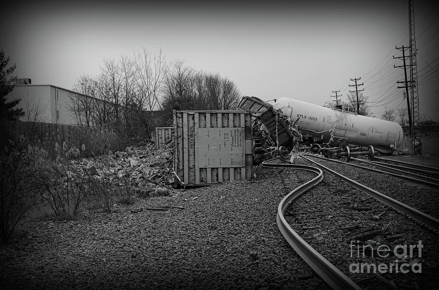 The Train Wreck in Black and White Photograph by Paul Ward